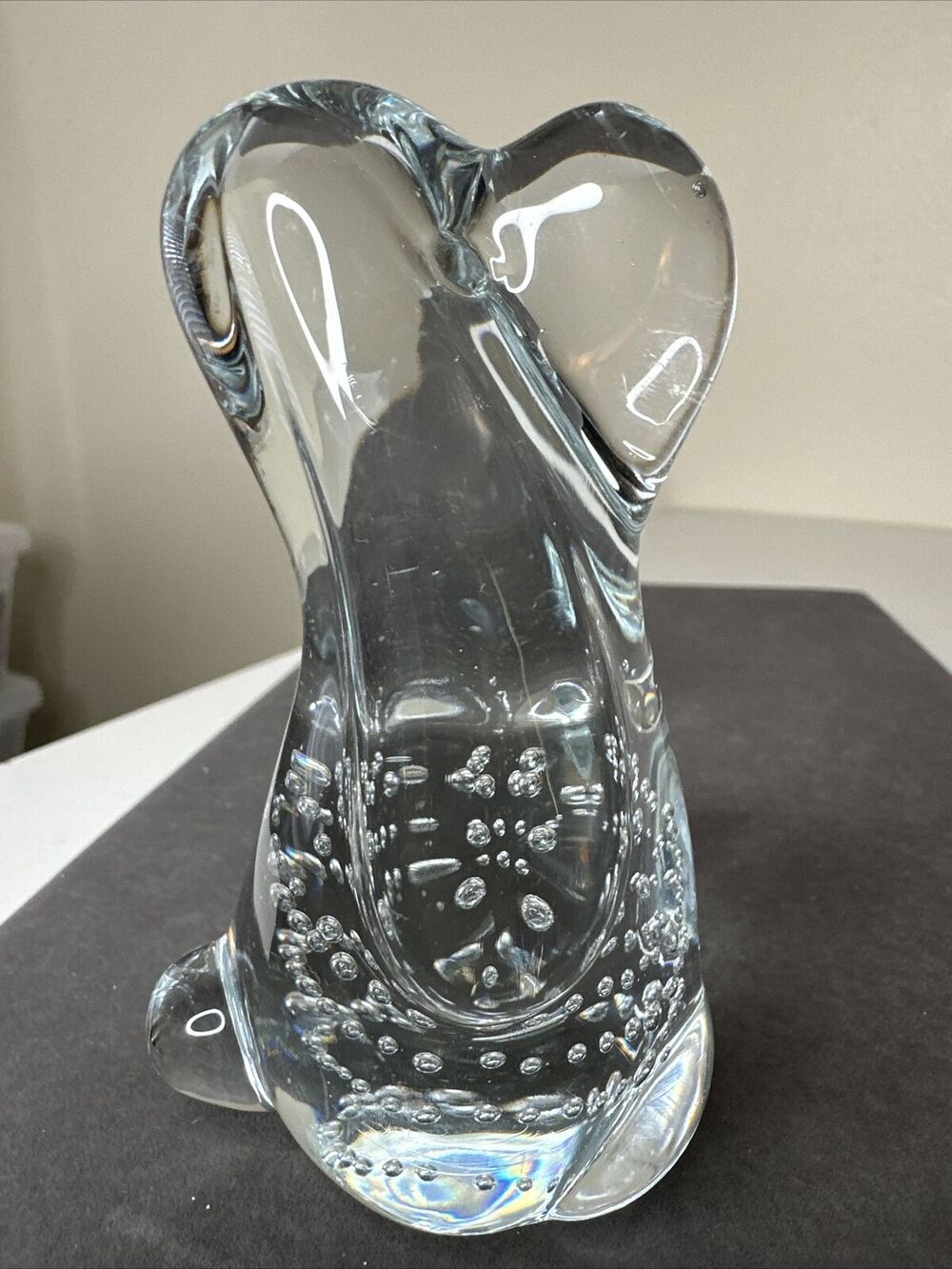 Leonard TOWLE Glass Hound Dog Paperweight Controlled Bubble Art Glass Vintage